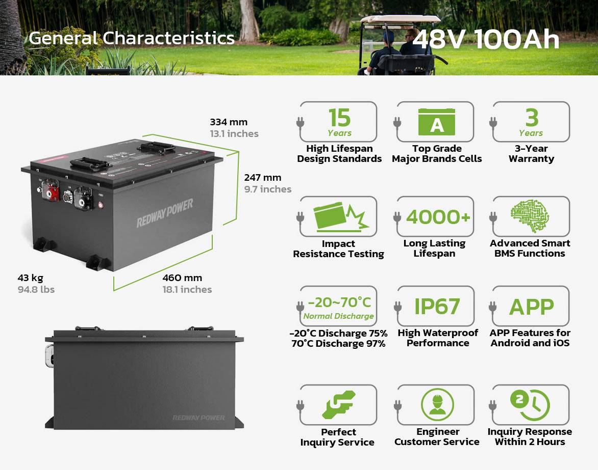 48v 100ah golf cart lithium battery general characteristics
