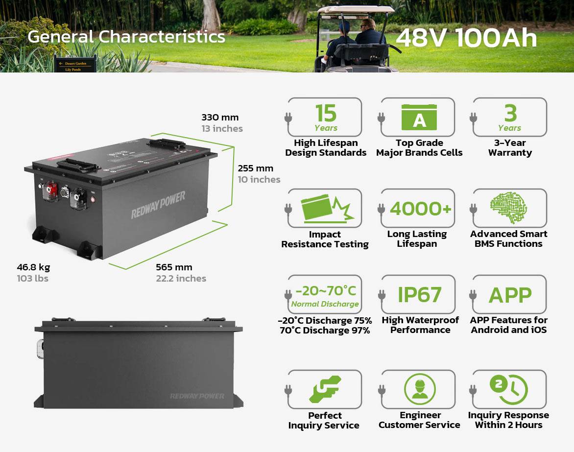 golf cart 48v 100ah lithium battery general characteristics
