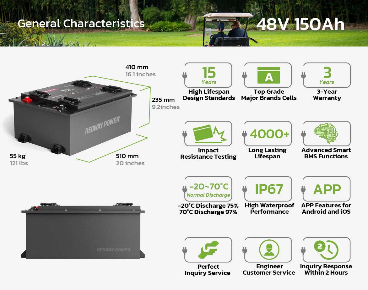 golf cart 48v 150ah lithium battery general characteristics