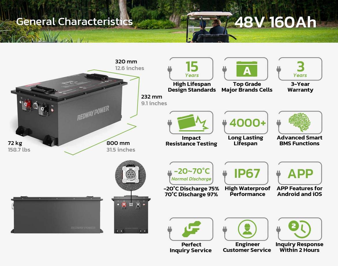 golf cart 48v 160ah lithium battery general characteristics