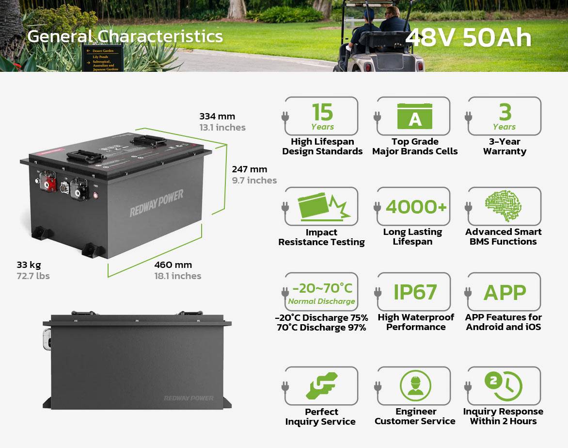 48v 50ah golf cart lithium battery general characteristics