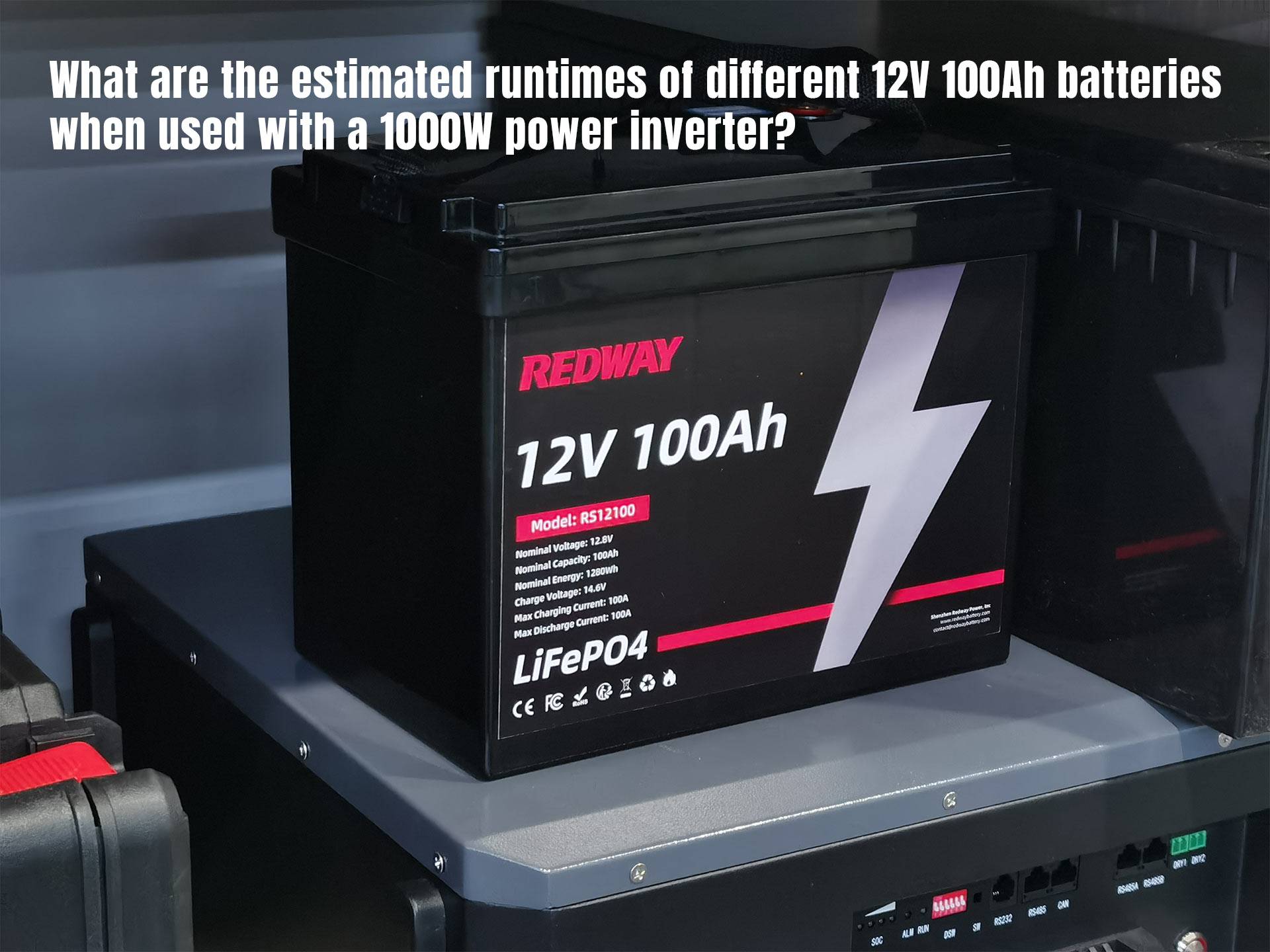 What are the estimated runtimes of different 12V 100Ah batteries when used with a 1000W power inverter?
