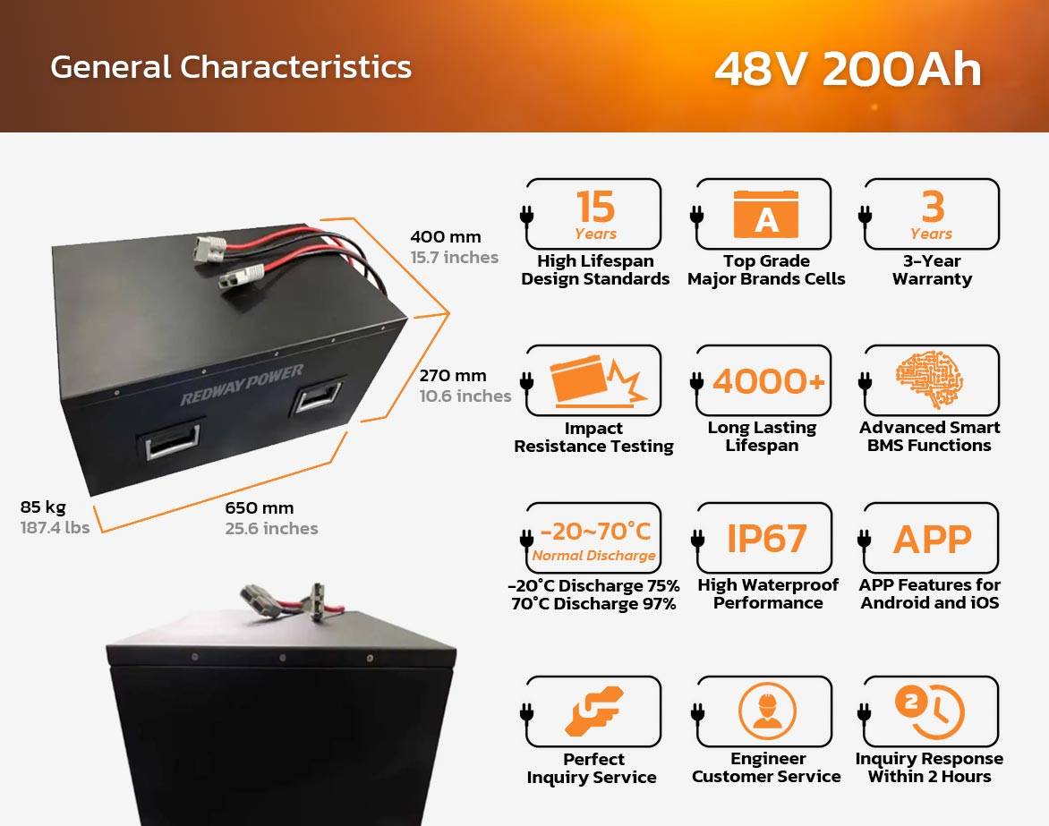 48v 200ah agv amr lithium battery general characteristics