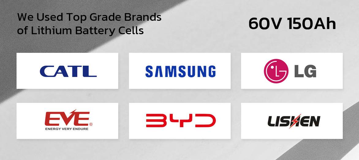 60v 150ah lifepo4 battery grade A cells of CATL LG Samsung