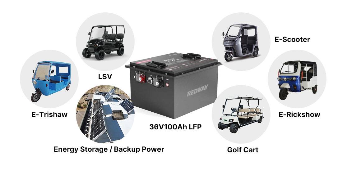 Where can you use a 36V 100Ah battery except golf carts?