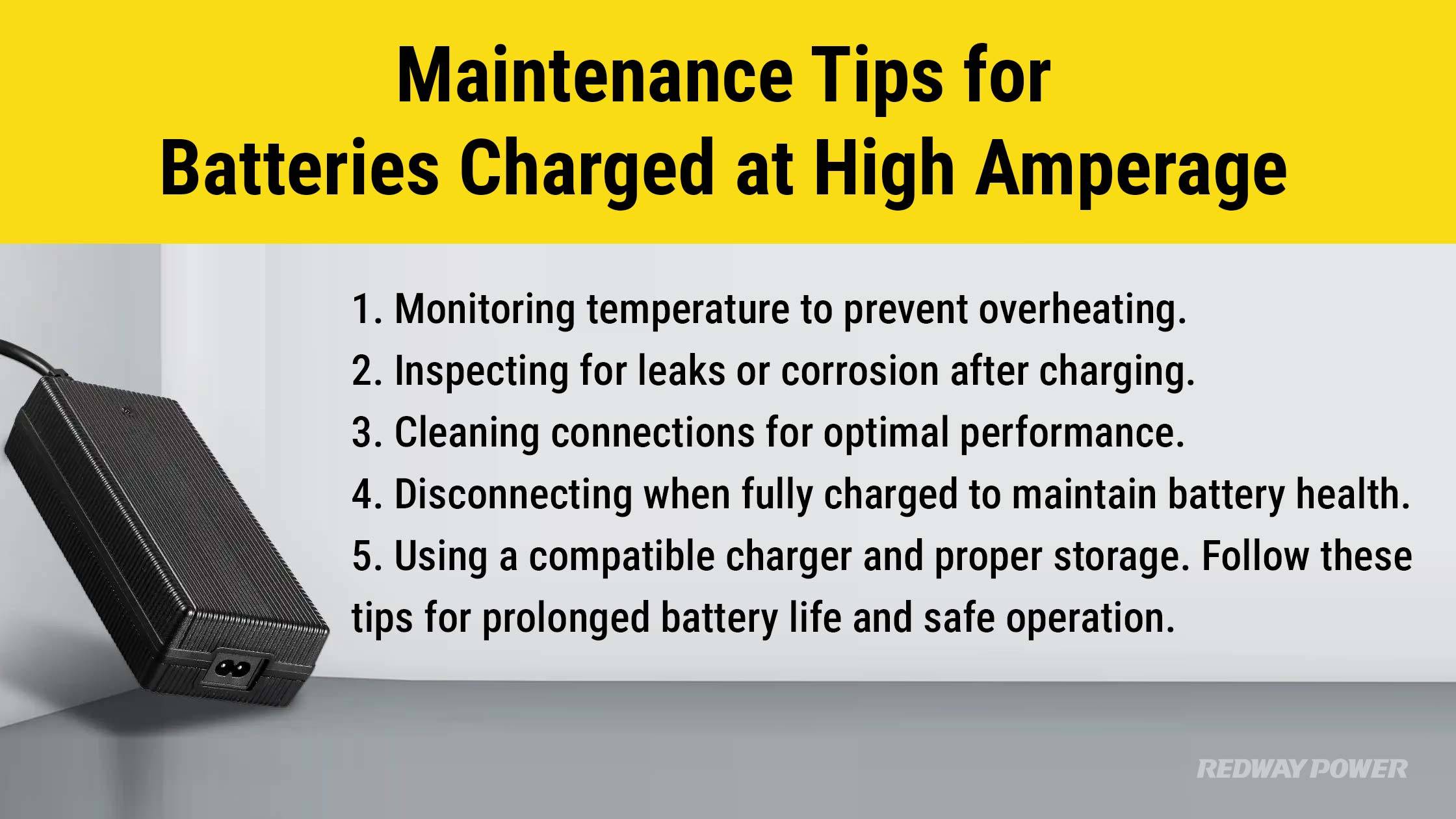 Maintenance Tips for Batteries Charged at High Amperage. Can I Charge My Battery At 20 Amps? redway lifepo4 battery 20A charger
