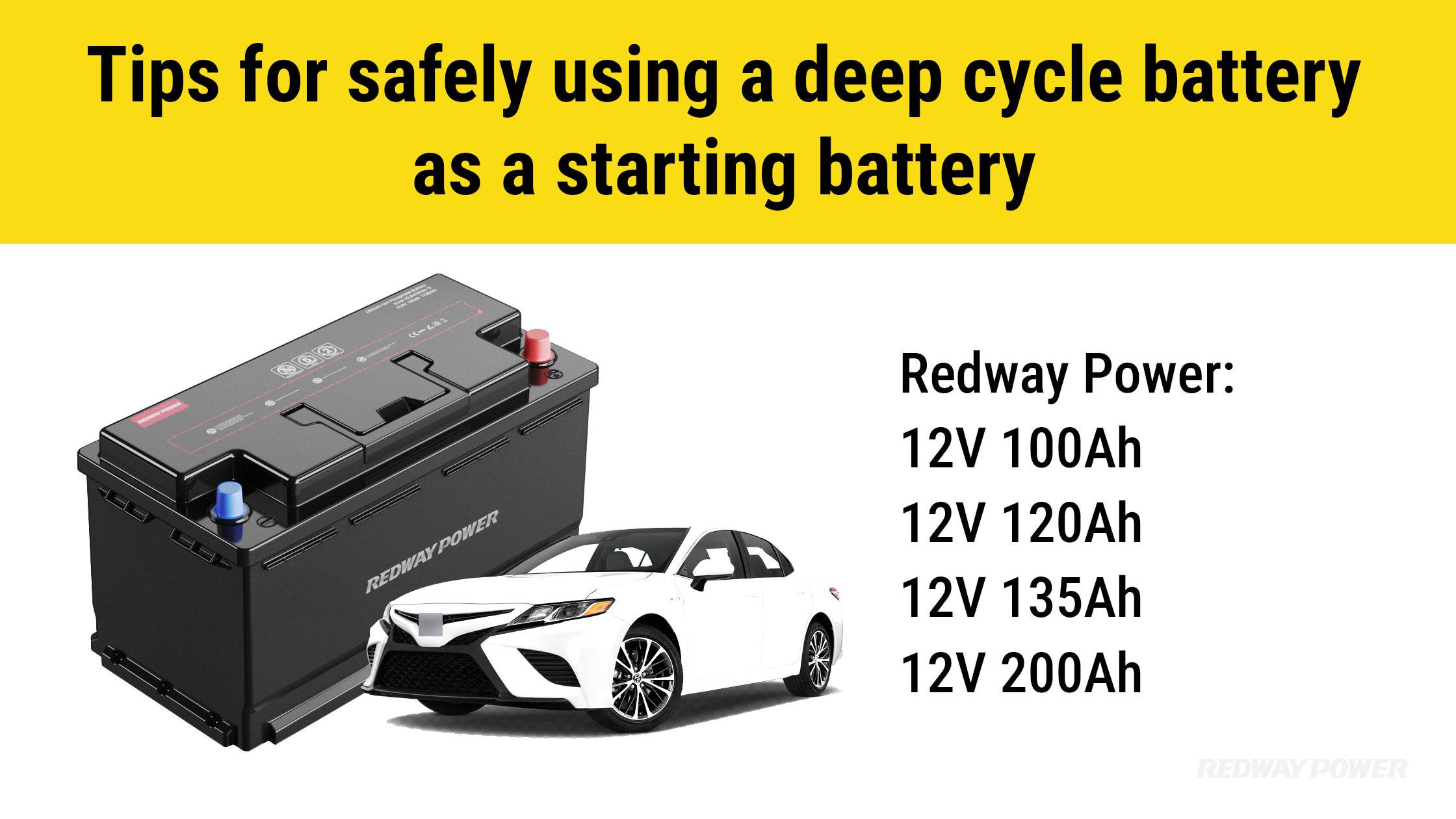 Tips for safely using a deep cycle battery as a starting battery. Can A Deep Cycle Battery Be Used As A Starting Battery? 12v 100ah starting lithium battery CCA car redway factory