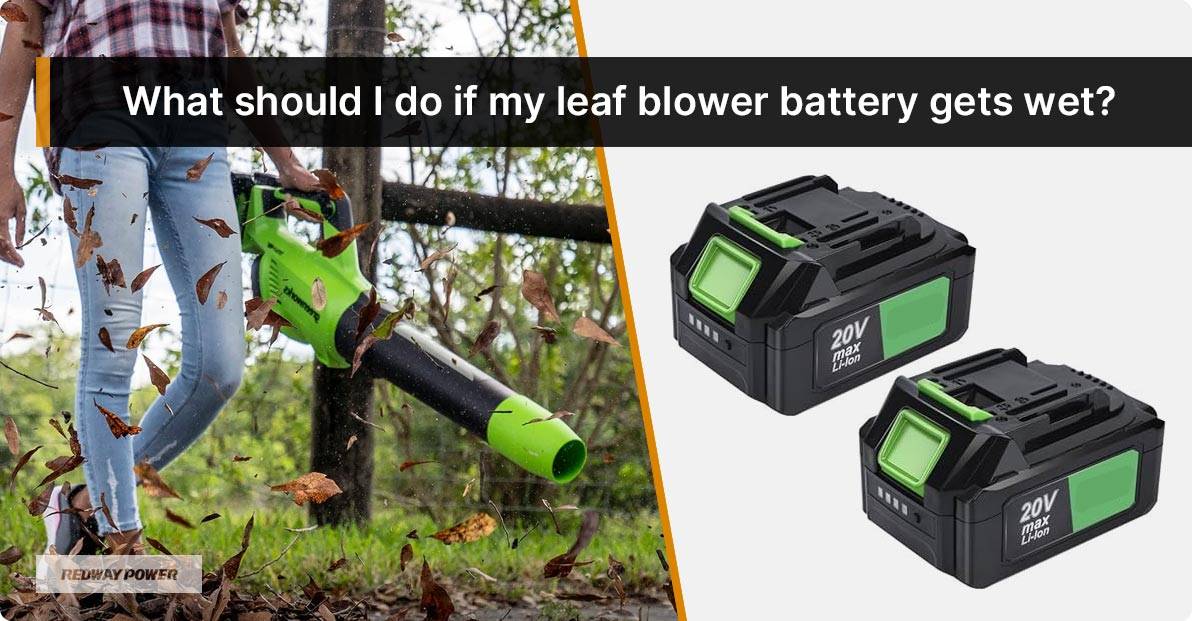 What should I do if my leaf blower battery gets wet?