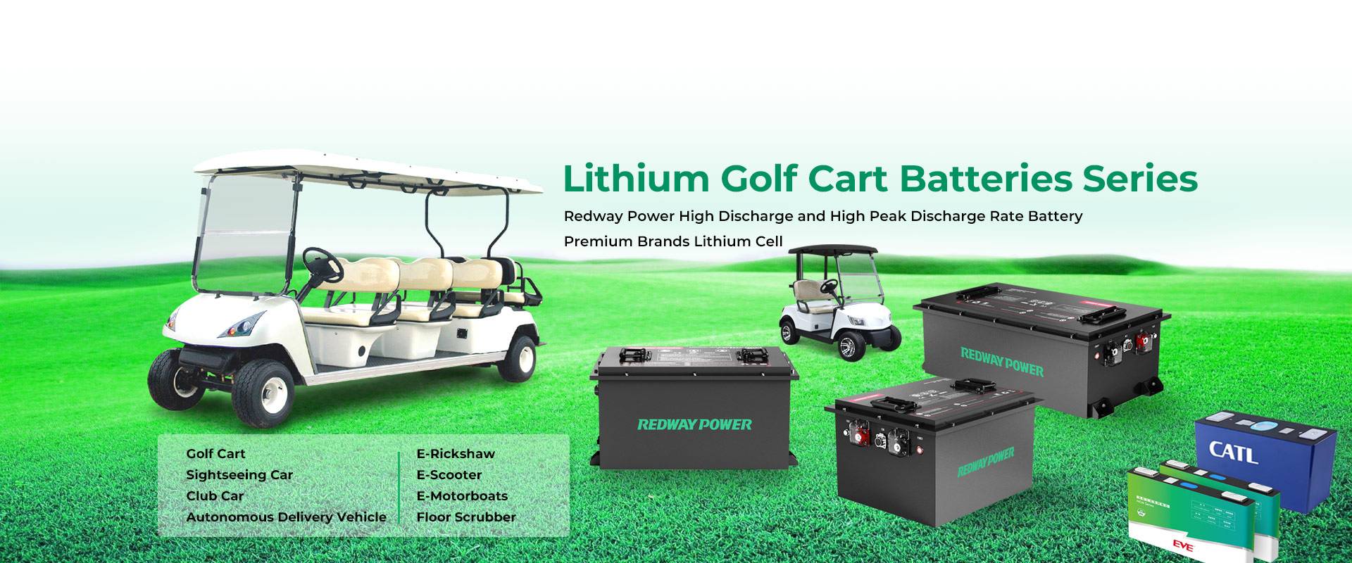36v50ah 36v100ah 48v100ah 48v150ah 48v200ah 72v100ah 72v200ah 96v100ah lithium golf cart battery lifepo4 redway power factory