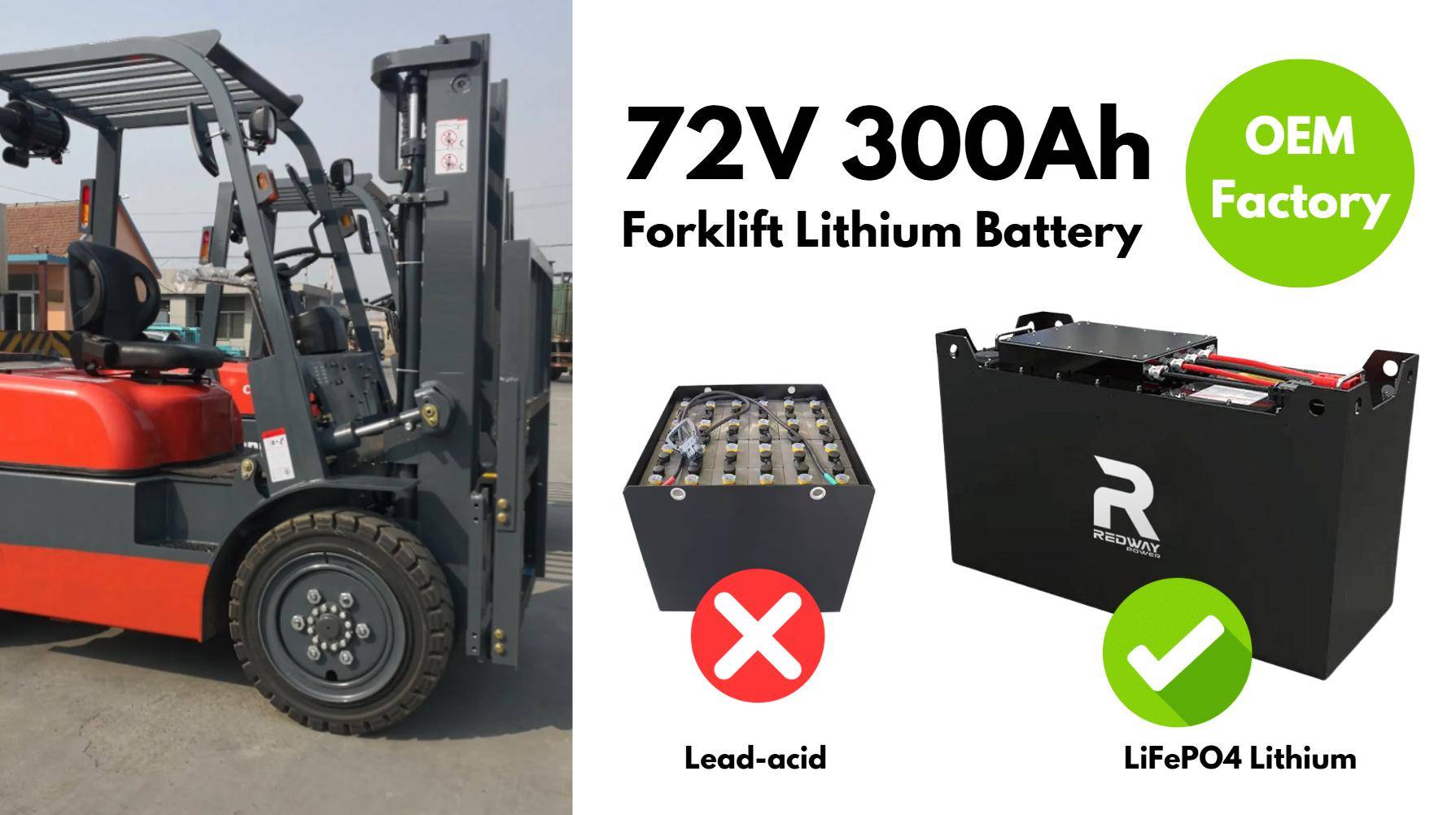 Best for Auto Mfg, Redway 72V 300Ah Forklift Li Battery