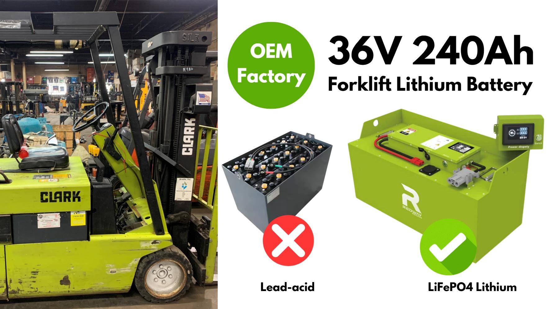 Best for Food Hygiene, Redway 36V 240Ah Forklift Lithium Battery